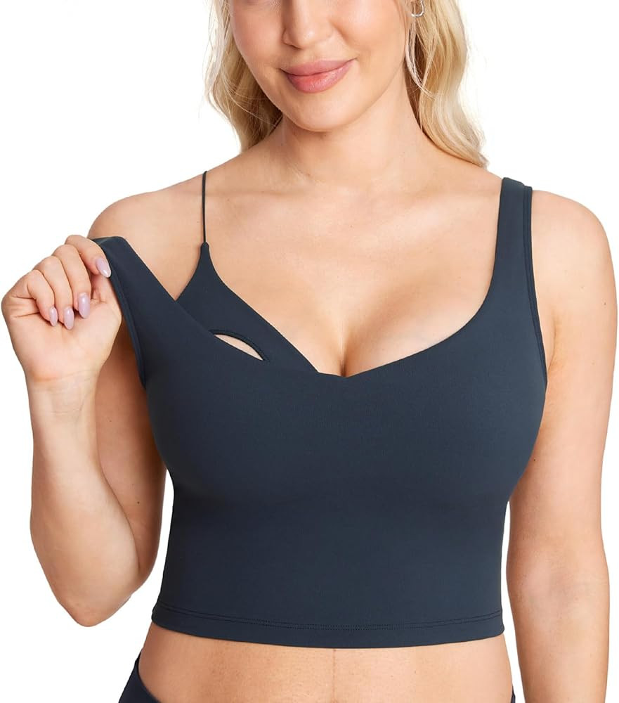 MOMANDA Women's Nursing Bras Longline Sports Breastfeeding V Neck Sleeveless Crop Tank Top with B... | Amazon (US)