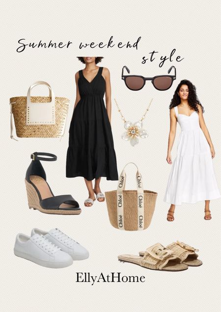 Casual summer weekend style with sun dresses, totes, handbags, sandals, white sneakers, sunglasses, necklace. Nordstrom, Nordstrom Rack, Macy’s.  Some selections on sale, free shipping. 

#LTKItBag #LTKShoeCrush #LTKStyleTip