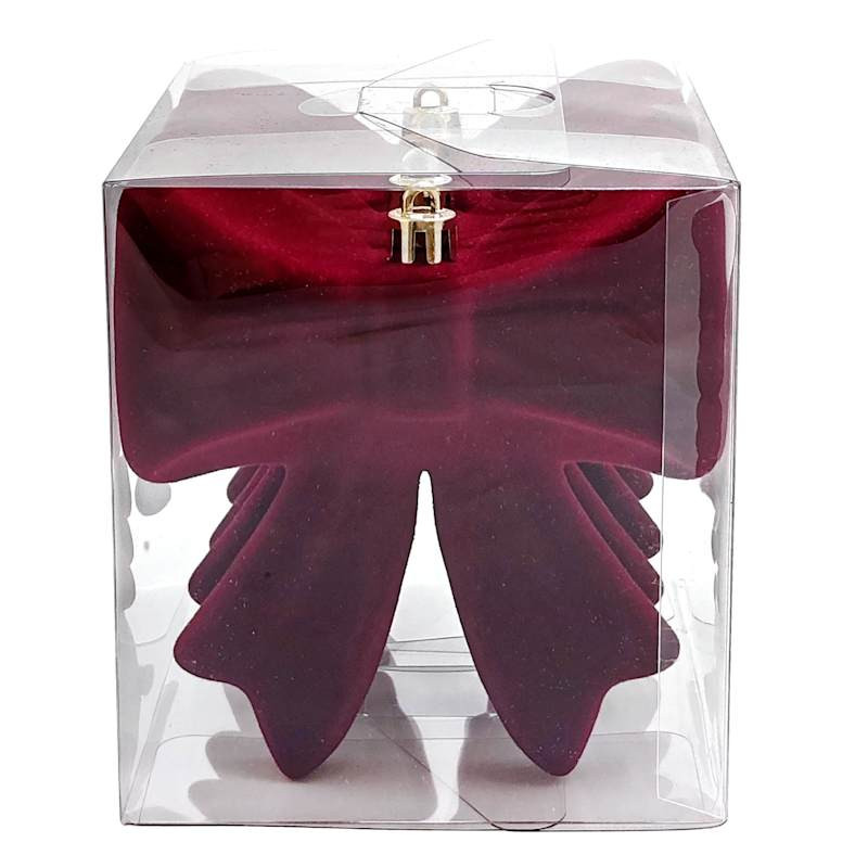 4-Count Burgundy Bow Ornaments, 3.9" | At Home