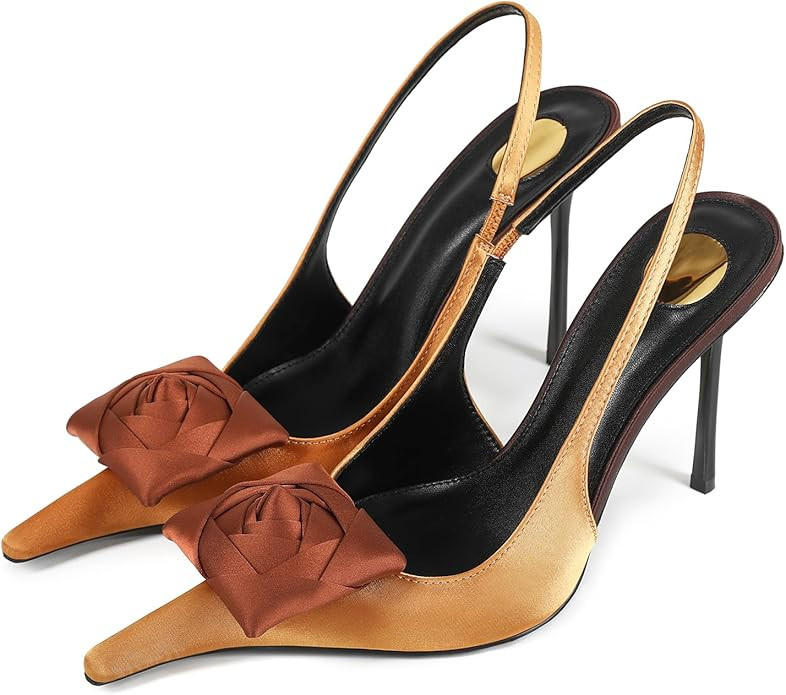 Flower High Heels for Women Closed Pointed Toe Stilettos Heel Pumps Slip On Elastic Ankle Strap S... | Amazon (US)