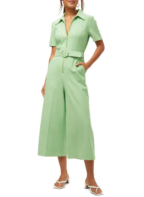 Trina Turk Jannise 3 Plaid Cropped Jumpsuit in Grass Court Green/whitewash at Nordstrom, Size 10 | Nordstrom