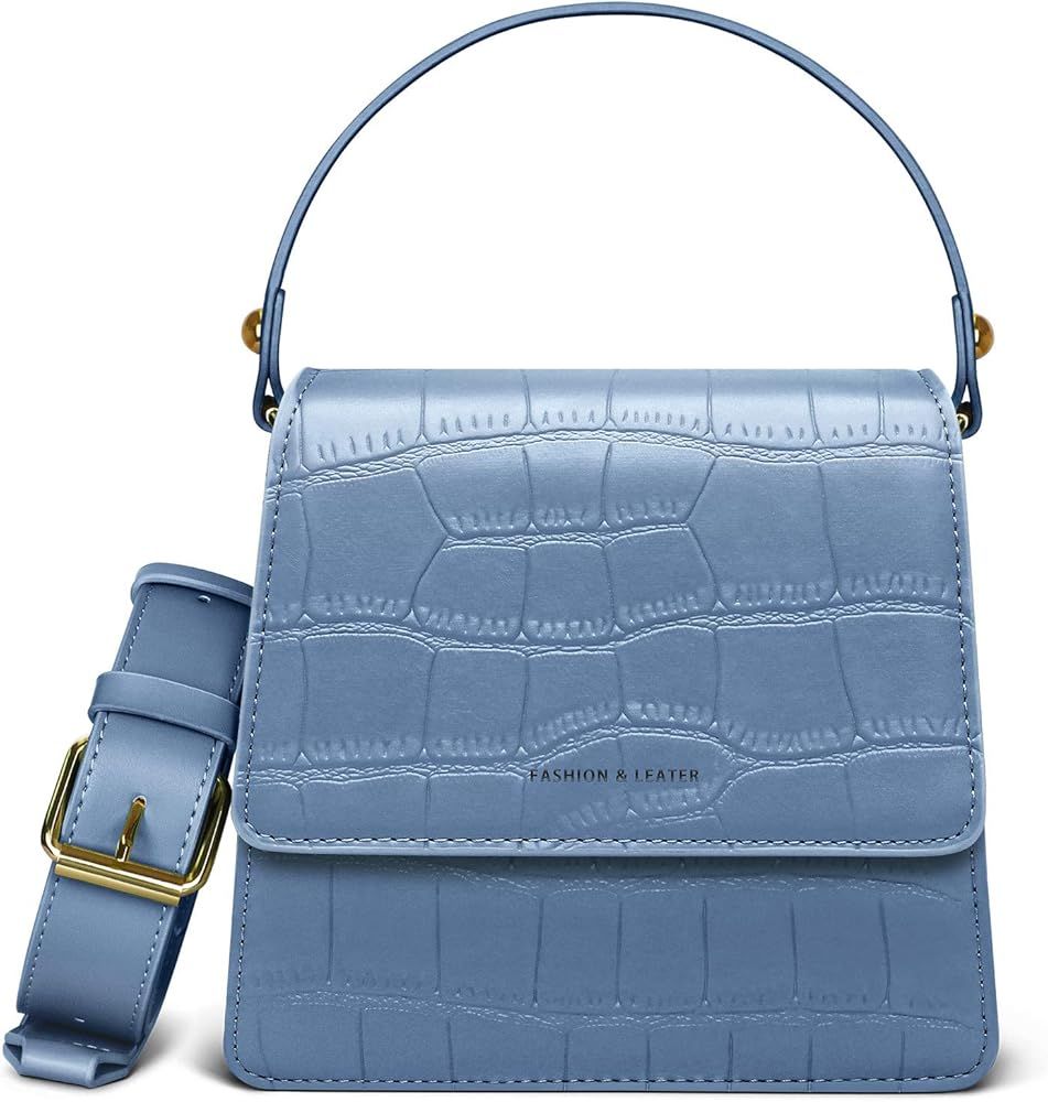 Small Crocodile Top Handle Vegan Leather Crossbody Bag for Women Mini Purse with Long Strap Satchel  | Amazon (US)