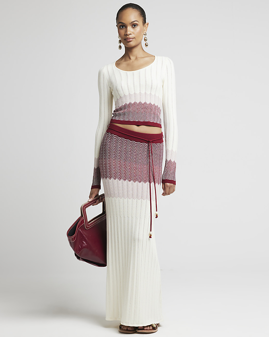 Red chevron knit maxi skirt | River Island (UK & IE)