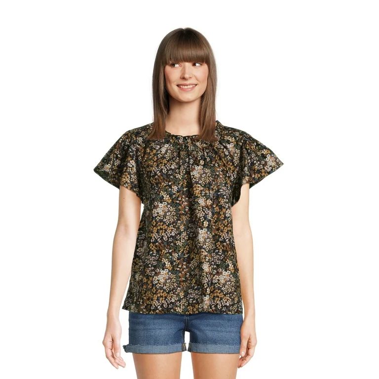 Time and Tru Women's Puff Sleeve Pop Over Woven Top | Walmart (US)