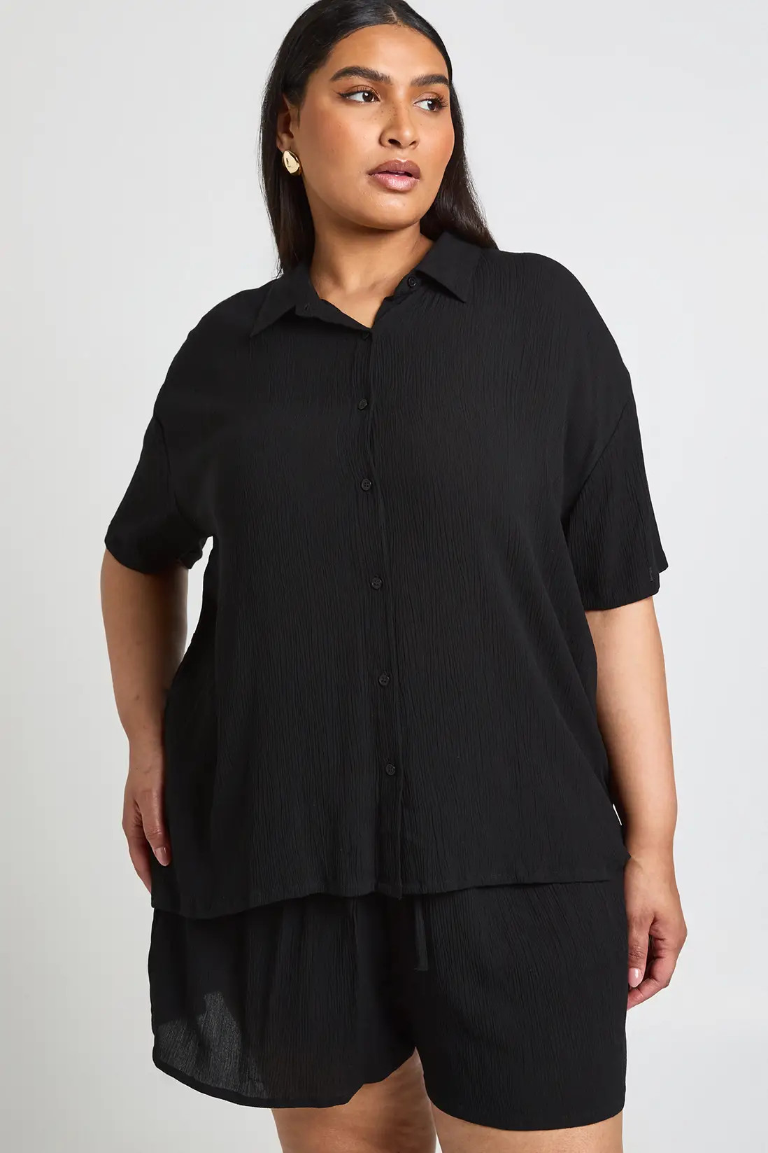 Black Plus Lightweight Short Sleeved Shirt And Shorts Co-Ord | Boohoo USA | boohoo (US & Canada)