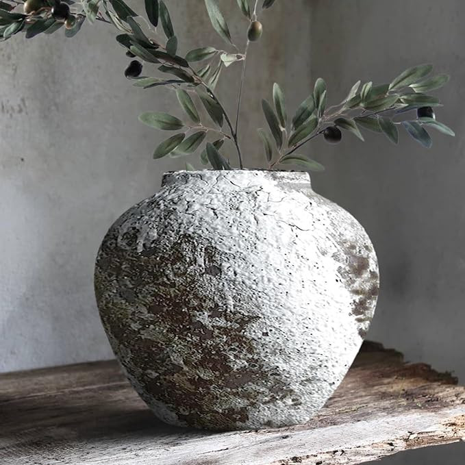 Rustic Ceramic Circular Flower Vase Farmhouse Clay Pottery Large Terracotta Floor Vases for Decor... | Amazon (US)