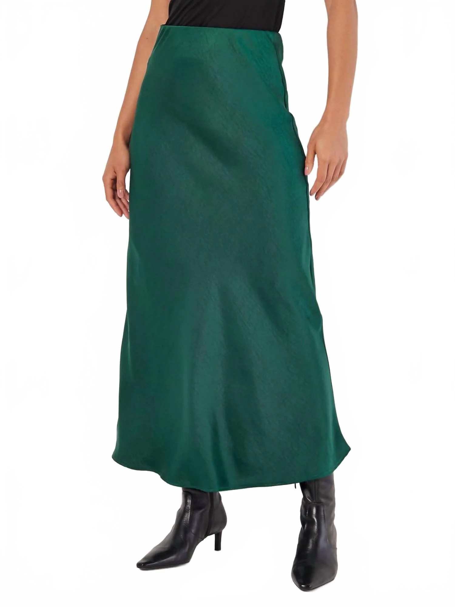 Satin Bias Midi Skirt In Green | Shop Simon