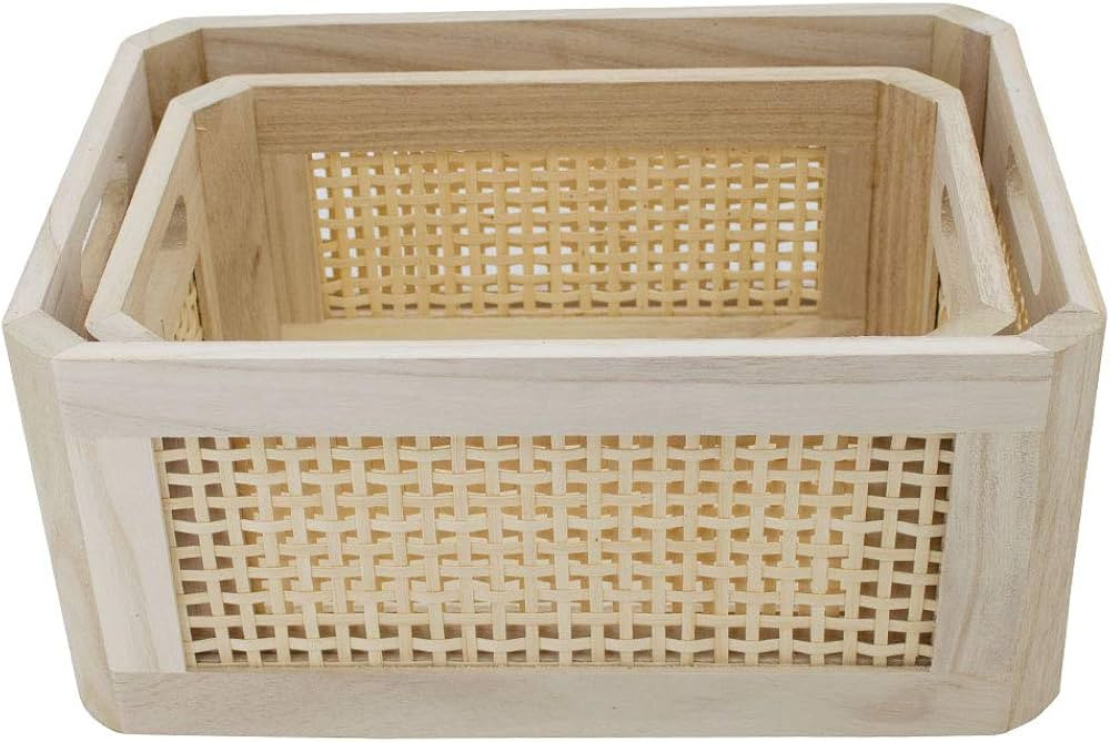 HDKJ Desktop storage basket, sundry office drawer storage box, wood frame storage basket. (Rectan... | Amazon (US)