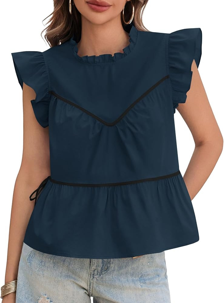 Cicy Bell Womens Ruffle Babydoll Tank Tops Summer Cotton Peplum Mock Neck Blouses Trendy Casual P... | Amazon (US)