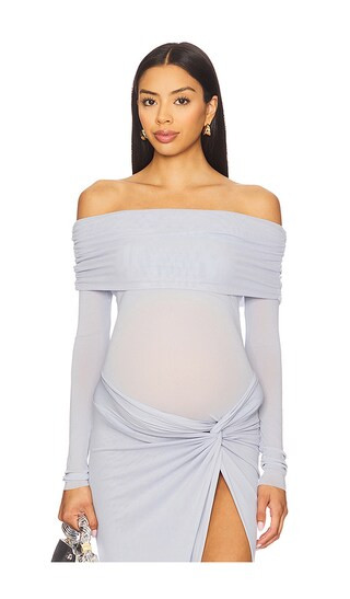 Off The Shoulder Mesh Top in Powder Blue | Revolve Clothing (Global)