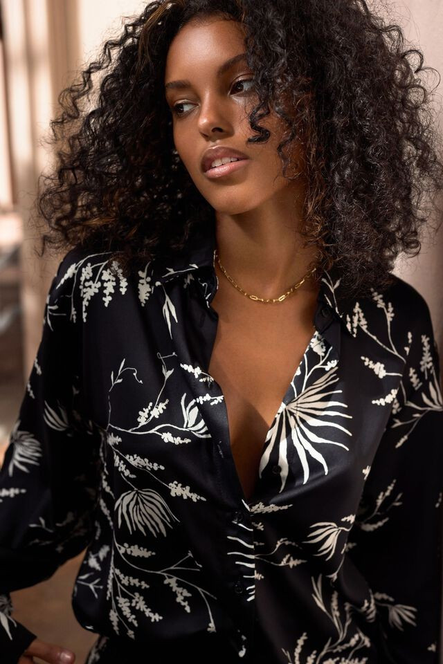 Frida Printed Satin Shirt | Dynamite Clothing