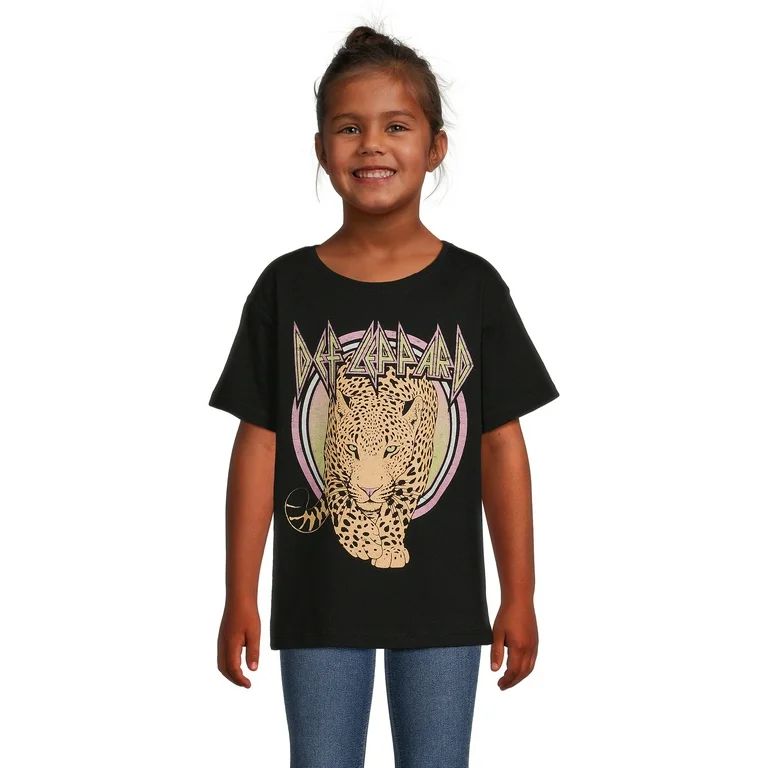 Wonder Nation Girls Oversized Def Leppard Tee with Short Sleeves, Sizes 4-18 | Walmart (US)