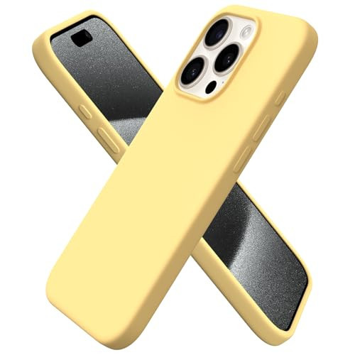 ORNARTO Compatible with iPhone 15 Pro Case 6.1", Liquid Silicone 3 Layers Full Covered Soft Gel Rubber Cover, Shockproof Protective Slim Phone Case with Anti-Scratch Microfiber Lining-Cream Yellow | Amazon (US)