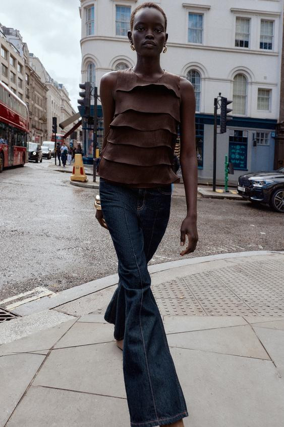 SATIN TOP WITH RUFFLES | Zara UK