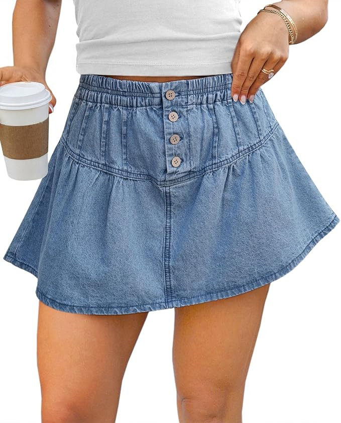 Tankaneo Womens Denim Skirt Summer Pleated High Waisted Y2k A-Line Mini Flowy Short Skirts | Amazon (US)