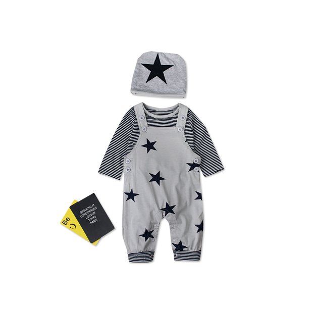 3-piece Trendy Striped Long-sleeve Tee, Suspender Trouser and Hat Set for Baby Boy | Walmart (US)