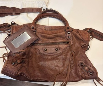 Vintage 2010 BALENCIAGA The City 115748 2way Shoulder Hand Bag Brown Lambskin | eBay | eBay US