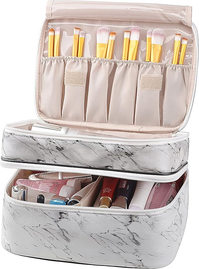 MKPCW makeup bag large Double-layer cosmetic bag with brush bag and divider | Amazon (US)