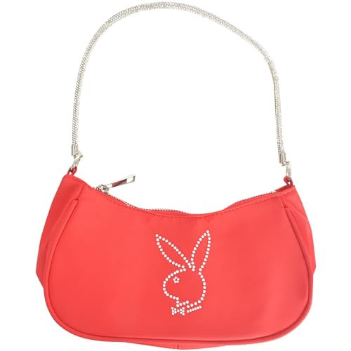 Playboy Shoulder Bag, Women's Purse Handbag with Rhinestone Carry Strap and Bunny Logo, Red | Amazon (US)