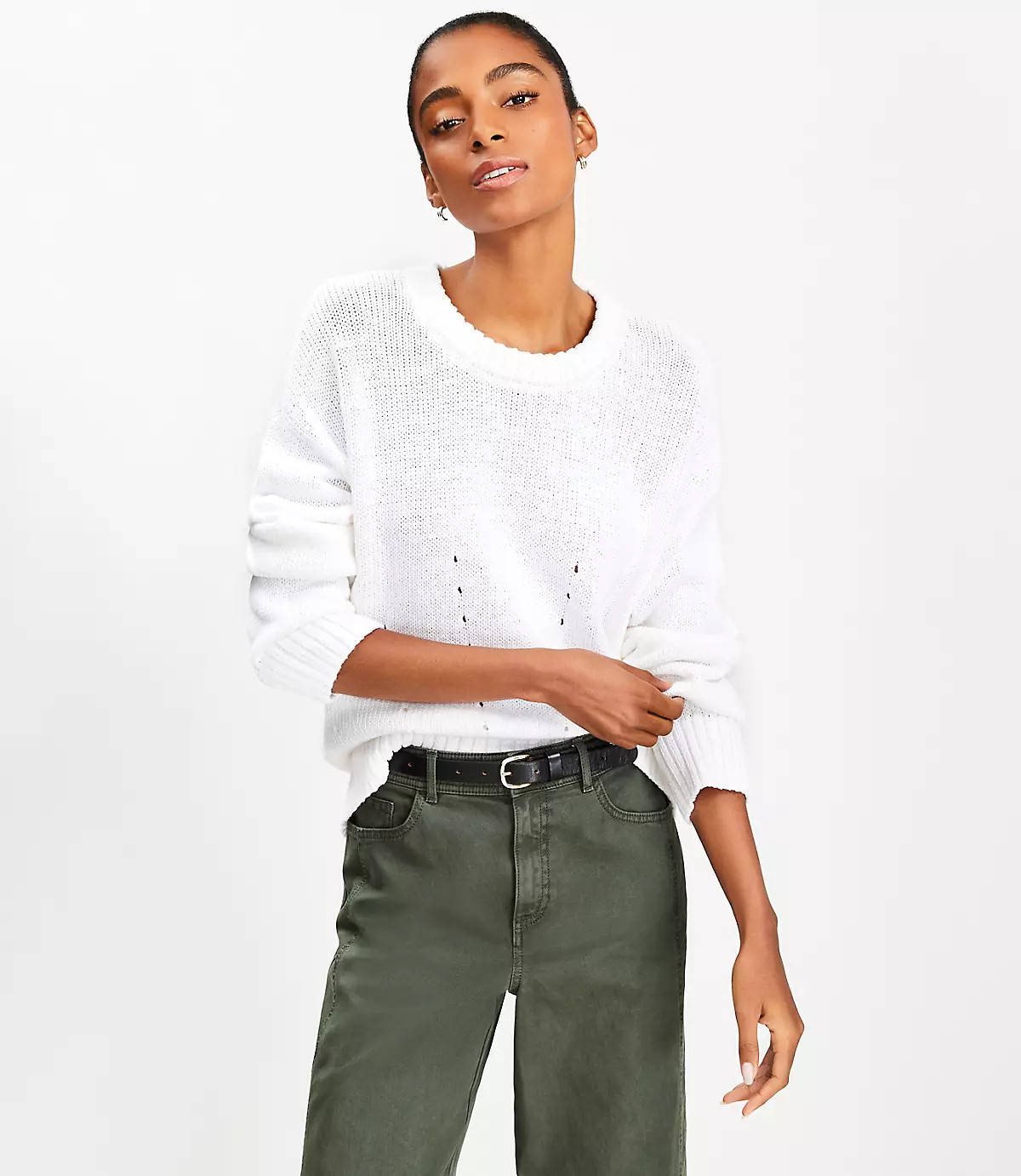 Pointelle Trim Sweater | LOFT