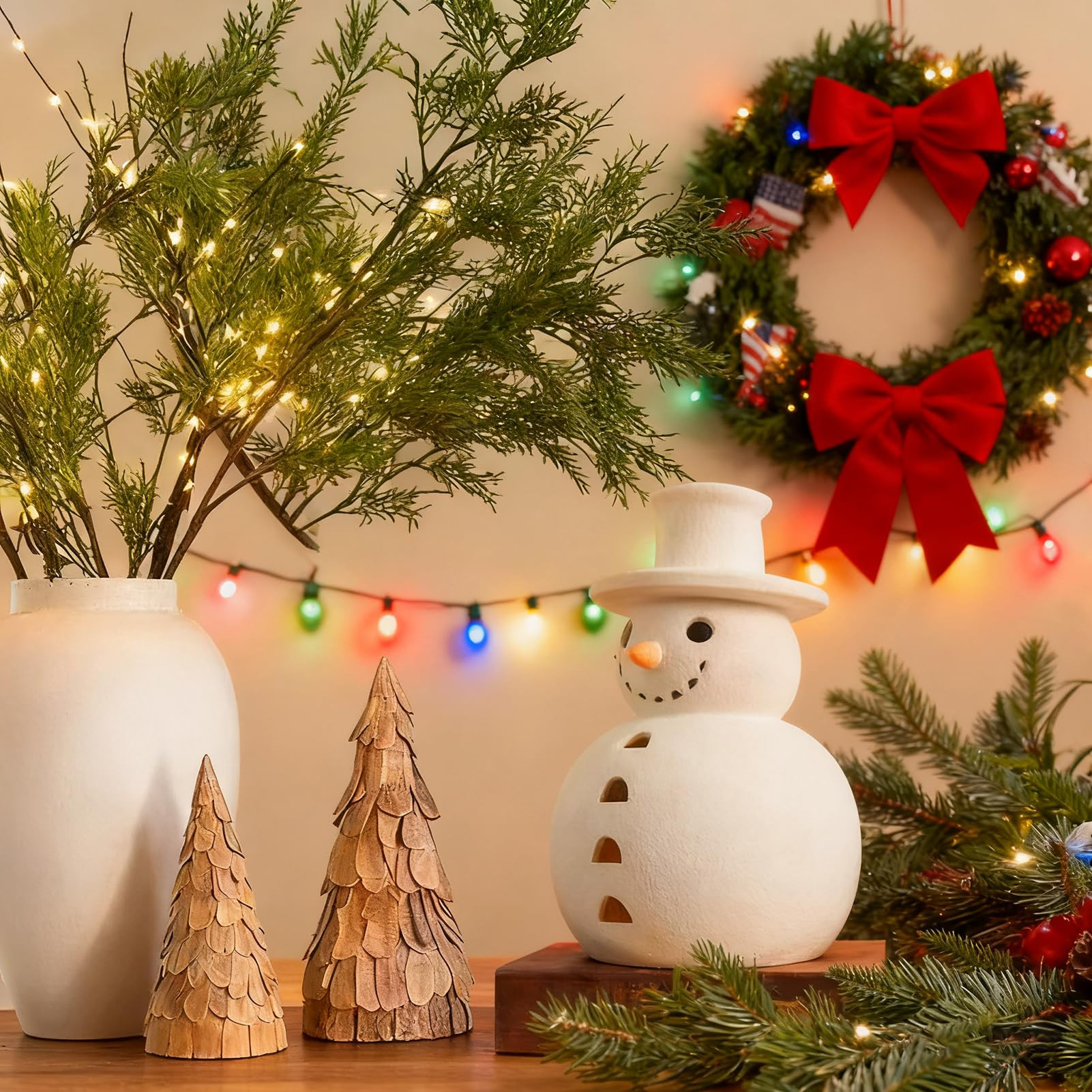 Handmade Terracotta Snowman – Rustic Christmas Snowman Figurines,Terracotta White Clay Winter D... | Amazon (US)