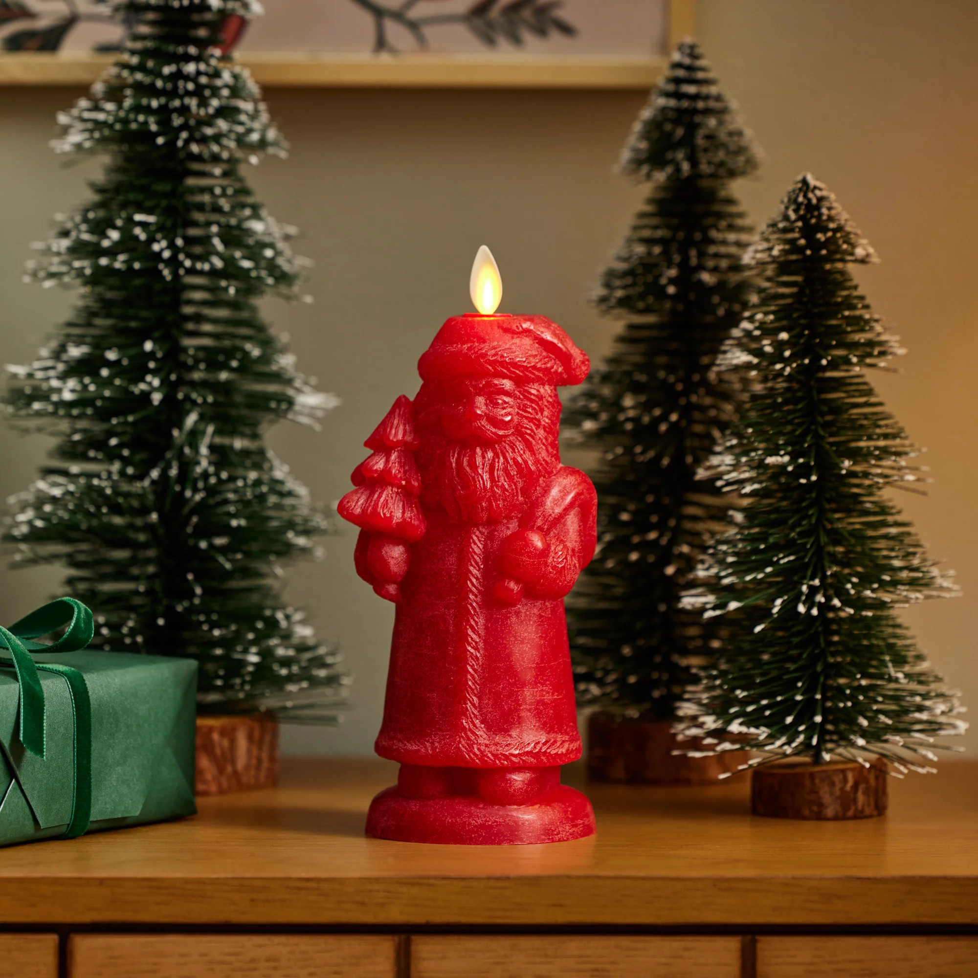 Holiday Red Chalky Flameless Candle Santa | Luminara