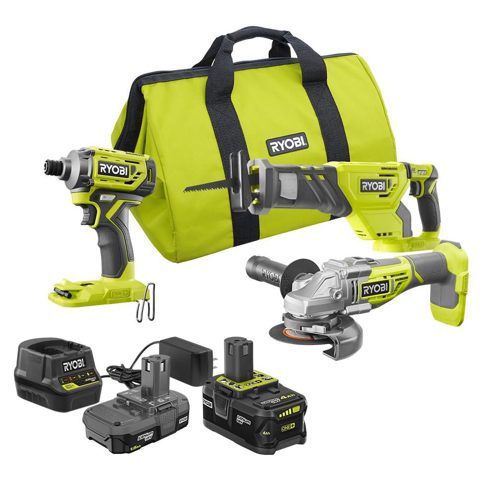 RYOBI ONE+ 18V Brushless Cordless 3-Tool Combo Kit with (1) 4.0 Ah Battery, (1) 1.5 Ah Battery, 18V  | The Home Depot