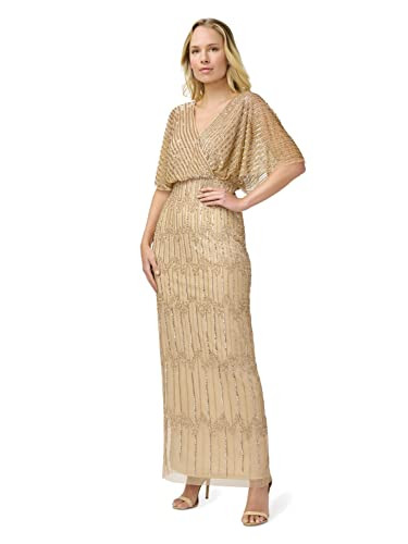 Adrianna Papell Women's Beaded Surplice Gown | Long Beaded Evening Gown with Flutter Sleeves & Bloused Bodice | Amazon (US)