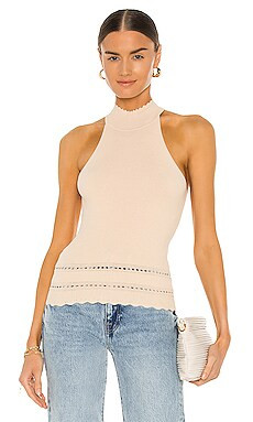 Autumn Cashmere Pointelle Tuck Stitch Bordered Halter Top in Latte from Revolve.com | Revolve Clothing (Global)