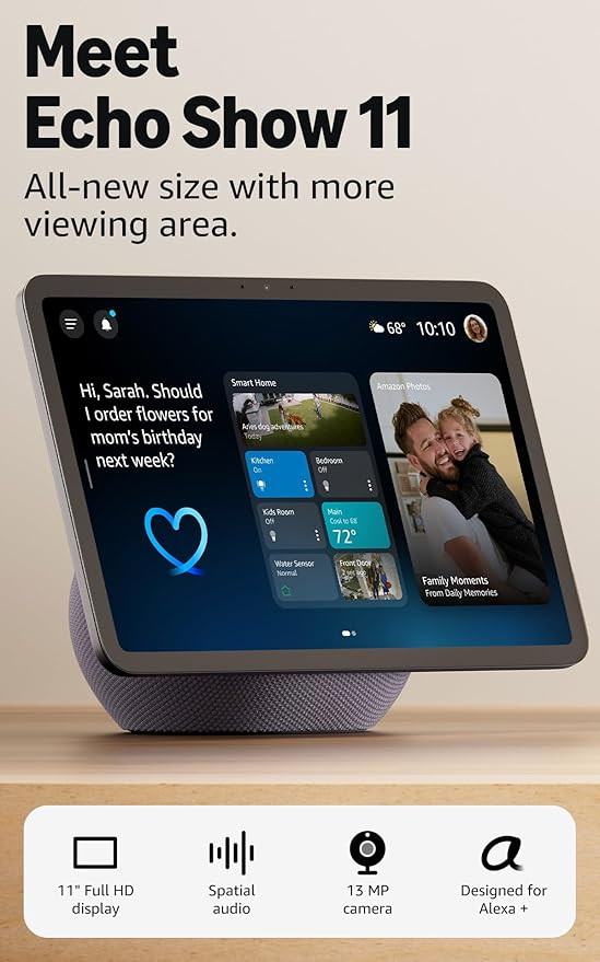 Amazon Echo Show 11 (newest model), Vibrant Full-HD 11" display with more viewing area and spatia... | Amazon (US)