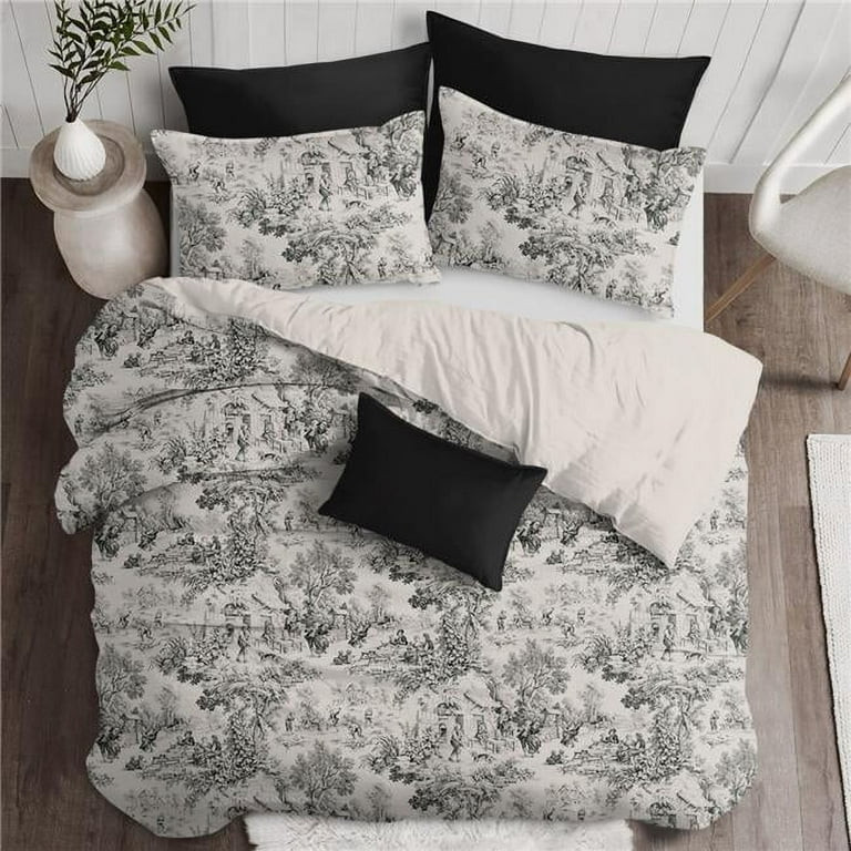 6ix Tailors  Maison Toile Duvet Cover & 2 Pillow Shams Set, Black - Super Queen Size - 3 Piece - ... | Walmart (US)