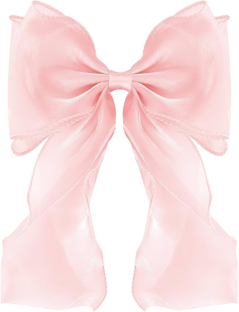 Large Hair Bow Clips for Women Pink Bright Silk Hair Bow Clips Long Tail French Hair Ribbon Coque... | Amazon (US)