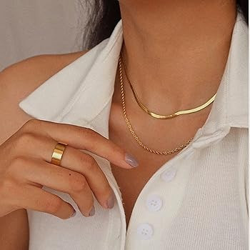Herringbone Necklace for Women Dainty 14k Gold Snake Chain Necklace Layered Gold Herringbone Doub... | Amazon (US)