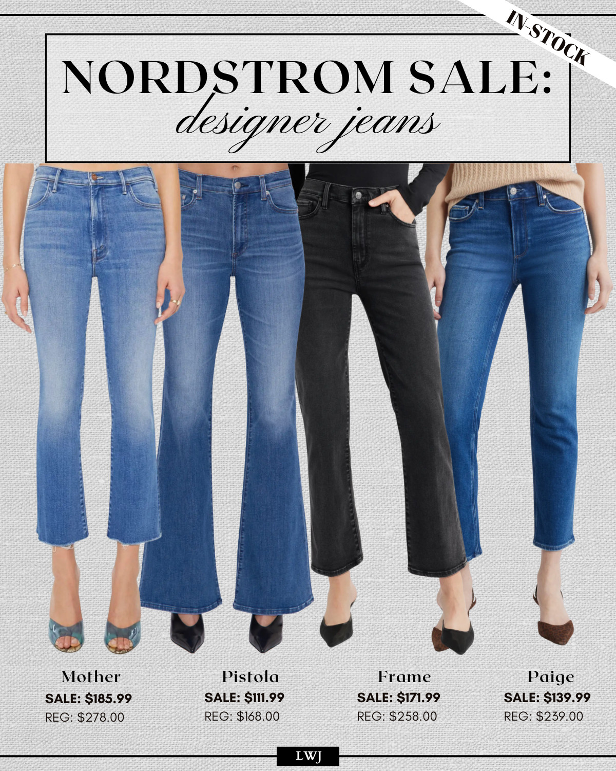 nsale designer jeans still in-stock! 

nordstrom anniversary sale / designer jeans / paige / mother jeans / frame / ankle jeans / flare jeans / blue jeans / black wash jeans  

 

#LTKSaleAlert