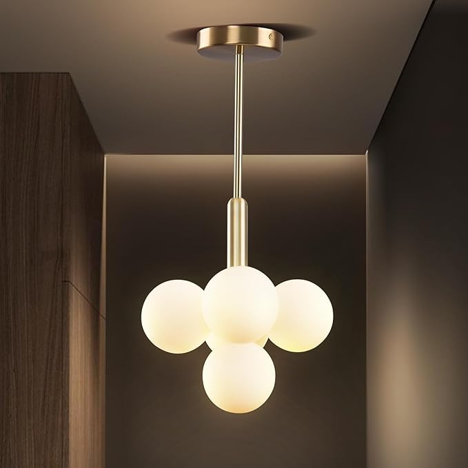 Modern Globe Gold Chandelier - 3.9in Glass Shape Sputnik Ceiling Light Fixture, Mid Century Bubbl... | Amazon (US)