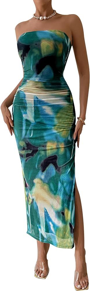 Pretty Garden Womens Summer Strapless Maxi Bodycon Dresses With Club Slit | Amazon (US)