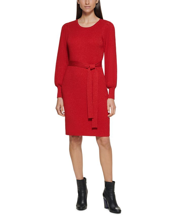 Calvin Klein Metallic Tie-Waist Sweater Dress & Reviews - Dresses - Women - Macy's | Macys (US)
