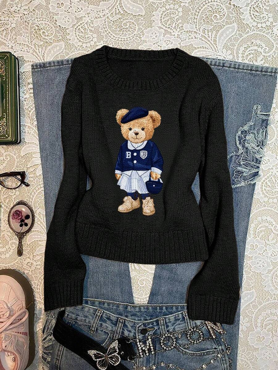 SHEIN EZwear Women's Casual Bear Pattern Sweater, Suitable For Autumn/Winter | SHEIN