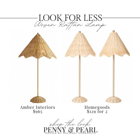 Get the Look for Less - this set of 2 rattan scalloped lamps from Sierra (same company as Homegoods and TJ Maxx) is $149 versus the designer lamp from Amber Interiors for $965. Shop now and follow @pennyandpearldesign for more home style and interior design.



#LTKhome #LTKstyletip #LTKsalealert