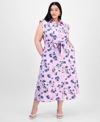 On 34th Trendy Plus Size Cotton Belted Midi Shirtdress, Exclusively at Macy's - Macy's | Macy's