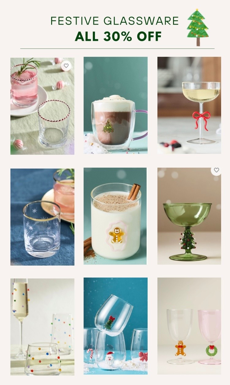 The best in festive holiday glassware from Anthropologie. All 30% off.

Christmas
Holiday decor
Black Friday

#LTKSaleAlert #LTKGiftGuide #LTKCyberWeek