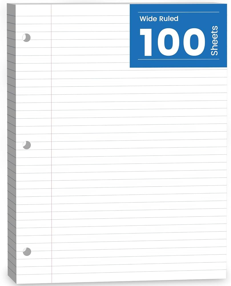 Loose Leaf Paper, 100 Sheets Notebook Paper, Binder Lined Paper Wide Ruled, 8.5'' x 11'' Loose Le... | Amazon (US)