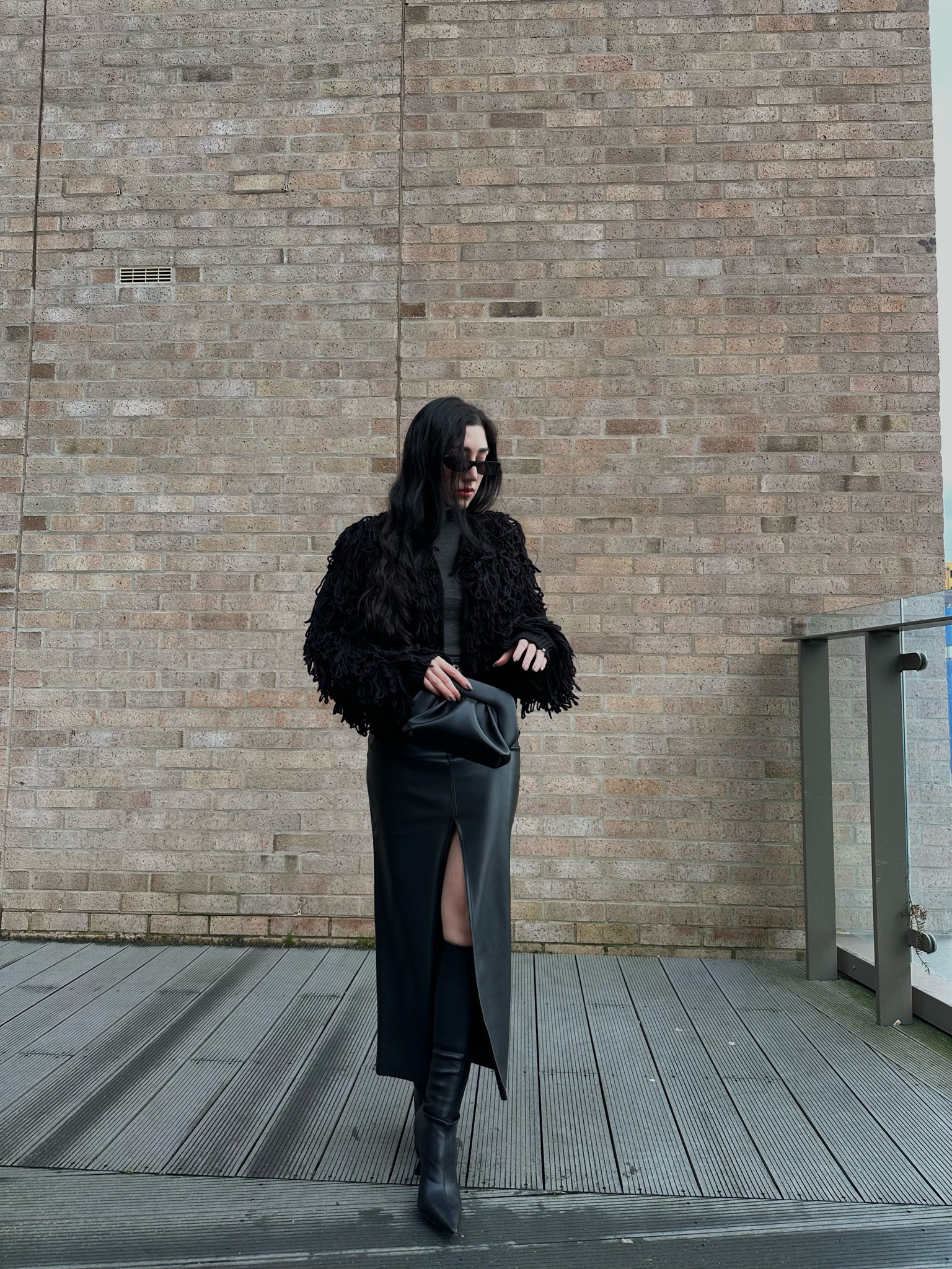 Leather midi skirt with split, pointed knee boots, shaggy cardigan🖤

#LTKSeasonal #LTKstyletip #LTKfindsunder100