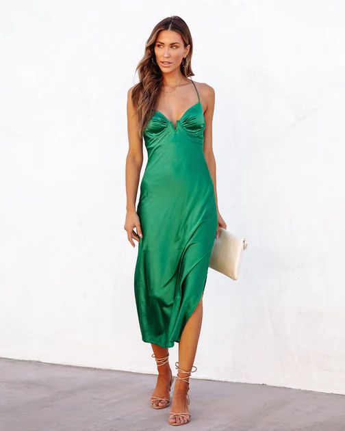 Marcella Satin Slip Midi Dress - Green | VICI Collection
