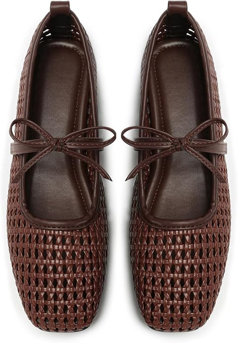 Women's Mesh Woven Ballet Flats Foldable Square Toe Mary Jane Shoe | Slip-On Bow Flat,Comfortable... | Amazon (US)