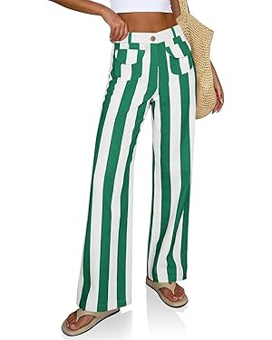 Cicy Bell Womens Striped Wide Leg Jeans High Waisted Baggy Summer Casual Trendy Cotton Denim Pant... | Amazon (US)