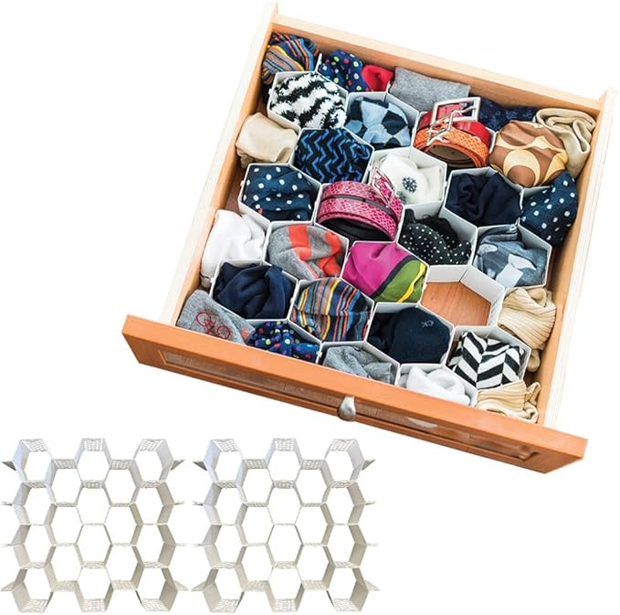 Evelots 2 Pack Dresser Drawer Organizer-Divider-Sock-Belt-Scarf-Underwear-56 Slots Total | Amazon (US)