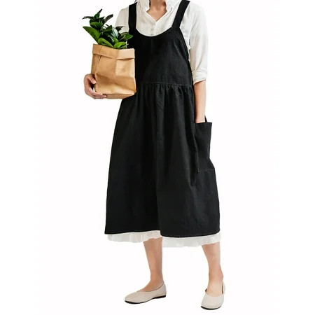 Vintage Women Linen Cross Back Apron Housework Cooking Baking Art Florist Dress | Walmart (US)