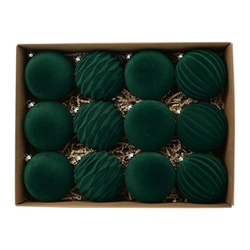 12pcs Velvet Christmas Balls 3.15 in Large Velvet Christmas Ornaments Balls Hanging Flocked Christmas Ornaments Set Shatterproof Christmas Tree Decor for Holiday Wedding Home Decor (Green) | Amazon (US)