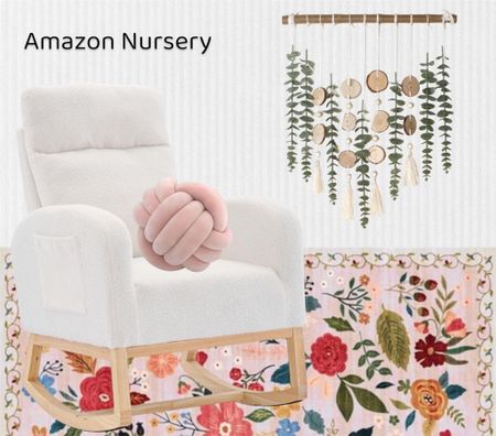 Amazon nursery area idea, rocking chair, washable rug, artificial eucalyptus wall decor, knot ball pillow




Nursery, baby room, baby girl room, kids room #LTKStyleTip #LTKFamily #LTKSeasonal 

#LTKBaby #LTKKids #LTKHome #LTKBump